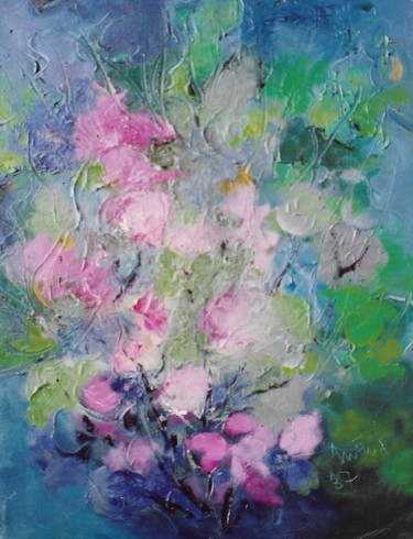 Pittura intitolato "Stupendi fiori rosa" da Mario Fanconi, Opera d'arte originale, Olio