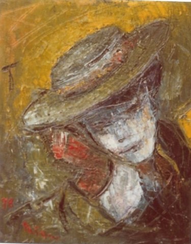 Pintura intitulada "Che bel capellino" por Mario Fanconi, Obras de arte originais, Óleo