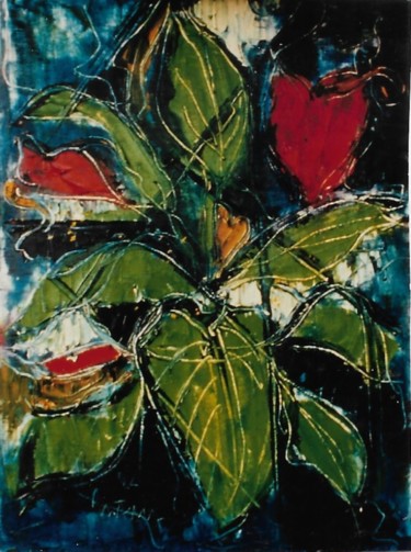 Schilderij getiteld "Pianta d' anthurium" door Mario Fanconi, Origineel Kunstwerk, Olie