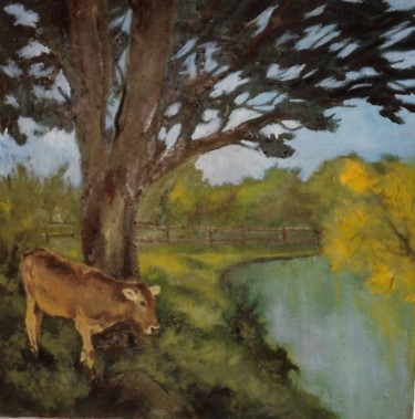 Painting titled "Vitello in un oasi…" by Mario Fanconi, Original Artwork, Oil