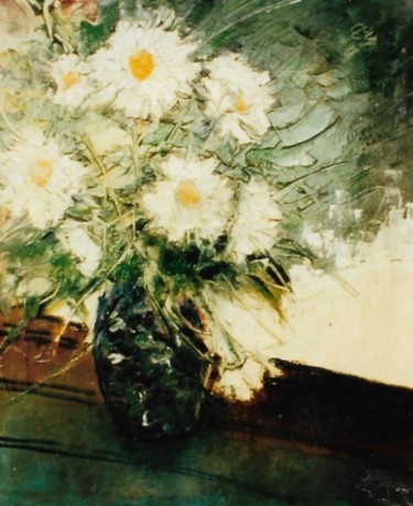 Painting titled "crisantemi bianchi" by Mario Fanconi, Original Artwork, Oil