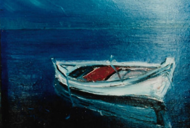 Peinture intitulée "Barca  sul lago" par Mario Fanconi, Œuvre d'art originale, Huile
