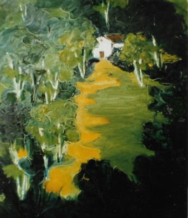 Pittura intitolato "Casa nel bosco" da Mario Fanconi, Opera d'arte originale, Olio