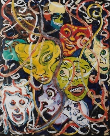 Pittura intitolato "Allegre maschere" da Mario Fanconi, Opera d'arte originale, Olio