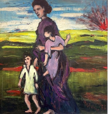 Pittura intitolato "Madre in fuga" da Mario Fanconi, Opera d'arte originale, Olio