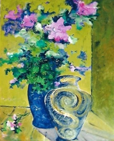 Malerei mit dem Titel "Fiori rosa e vaso" von Mario Fanconi, Original-Kunstwerk, Öl