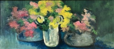 Peinture intitulée "vasi con fiori" par Mario Fanconi, Œuvre d'art originale, Huile