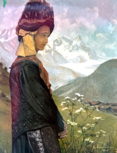 Pintura intitulada "Donna vallesana" por Mario Fanconi, Obras de arte originais, Óleo