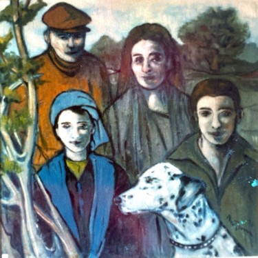 Pittura intitolato "Famiglia contadina" da Mario Fanconi, Opera d'arte originale, Olio