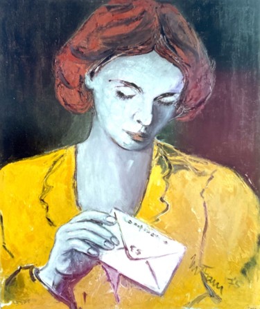 Schilderij getiteld "La lettera" door Mario Fanconi, Origineel Kunstwerk, Olie