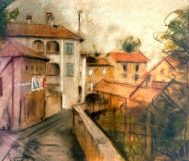 Schilderij getiteld "Montagnola" door Mario Fanconi, Origineel Kunstwerk, Pastel