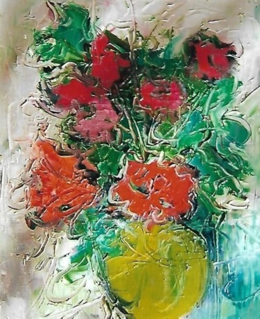 Pittura intitolato "fiori e fili" da Mario Fanconi, Opera d'arte originale, Olio
