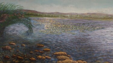 Pittura intitolato "Le ninfee del lago" da Mario Felice Lattuada, Opera d'arte originale, Olio Montato su Telaio per barella…