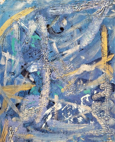 Malerei mit dem Titel "Gold küsst Blau" von Mario Grasberger, Original-Kunstwerk, Acryl