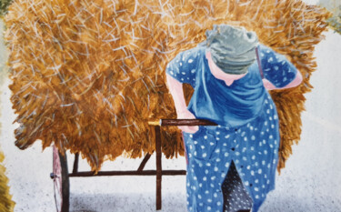 Pittura intitolato "Donna con carretto" da Mario Nicorelli, Opera d'arte originale, Acrilico