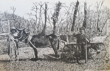 Impressões e gravuras intitulada "Lavoro nei campi" por Mario Nicorelli, Obras de arte originais, Xilogravura
