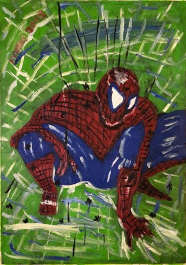 Painting titled "spider-man" by Mario Pratesi, Original Artwork, Oil