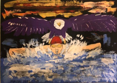 Pintura intitulada "eagle swimmer" por Mario Pratesi, Obras de arte originais, Óleo