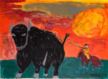 Peinture intitulée "Buffalo Bill" par Mario Pratesi, Œuvre d'art originale, Huile