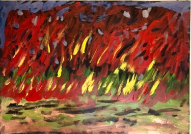 Schilderij getiteld "incendio notturno" door Mario Pratesi, Origineel Kunstwerk