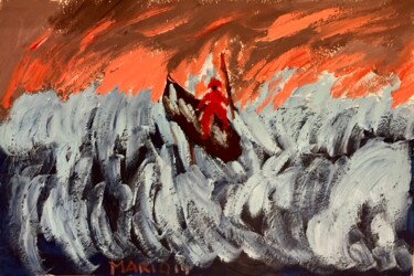 Pittura intitolato "Il pescatore nella…" da Mario Pratesi, Opera d'arte originale, Olio