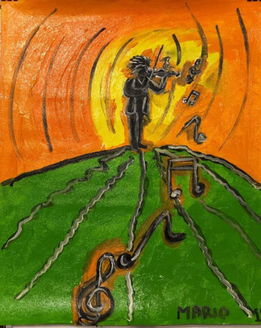 「Paganini non ripete」というタイトルの絵画 Mario Pratesiによって, オリジナルのアートワーク, オイル