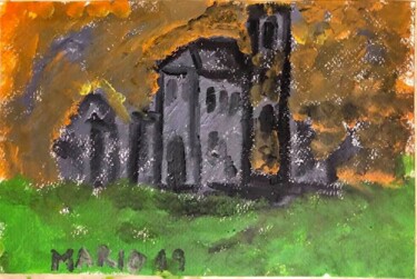 Pittura intitolato "Borgo al tramonto" da Mario Pratesi, Opera d'arte originale, Olio