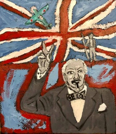 Malerei mit dem Titel "Winston Churchill" von Mario Pratesi, Original-Kunstwerk, Öl