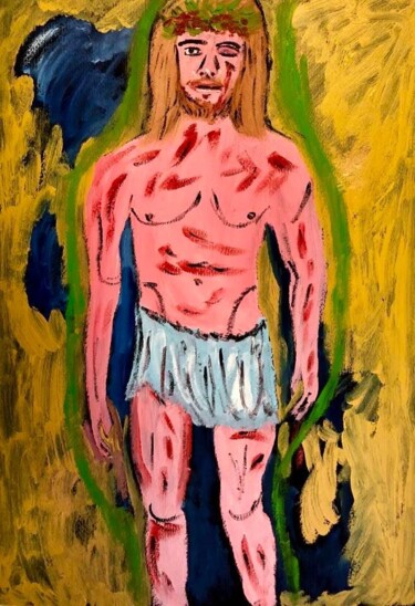 Peinture intitulée "Cristo flagellato" par Mario Pratesi, Œuvre d'art originale, Huile