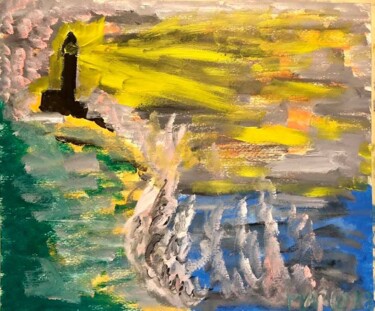 Pittura intitolato "Il faro" da Mario Pratesi, Opera d'arte originale, Olio