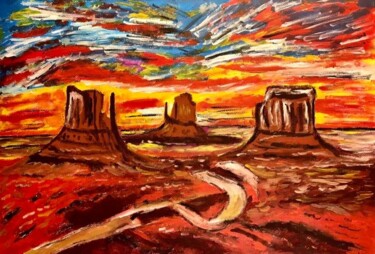 Painting titled "Monument valley" by Mario Pratesi, Original Artwork, Oil