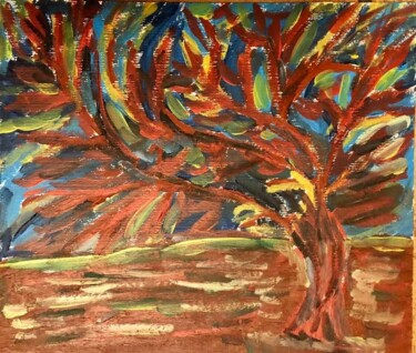 Pittura intitolato "L’albero rosso" da Mario Pratesi, Opera d'arte originale, Olio