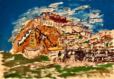 Pintura titulada "Un treno per Lhasa" por Mario Pratesi, Obra de arte original, Oleo