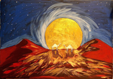 Painting titled "Notte nel Kalahari" by Mario Pratesi, Original Artwork, Oil