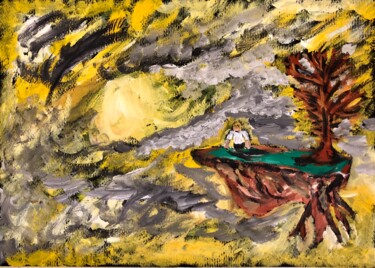 Pittura intitolato "Uomo solo al tramon…" da Mario Pratesi, Opera d'arte originale, Olio
