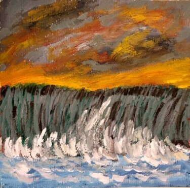 Pittura intitolato "Scogliera al tramon…" da Mario Pratesi, Opera d'arte originale, Olio