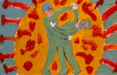 Painting titled "Ballando su virus" by Mario Pratesi, Original Artwork, Oil