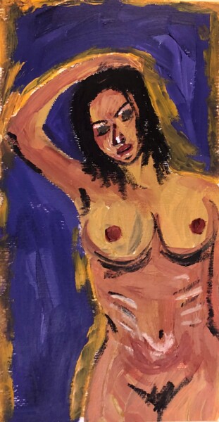 Pintura intitulada "La nuda in viola" por Mario Pratesi, Obras de arte originais, Óleo
