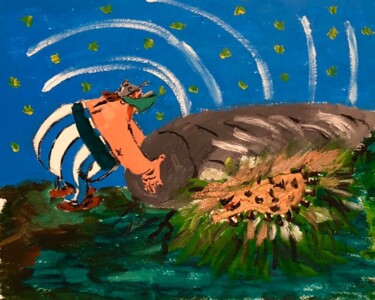 Malerei mit dem Titel "Obelix vs corona vi…" von Mario Pratesi, Original-Kunstwerk, Öl