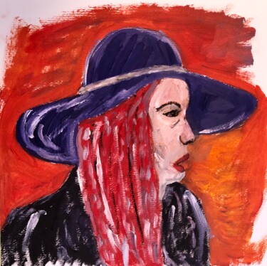 Painting titled "Donna con cappello" by Mario Pratesi, Original Artwork, Oil