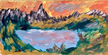 Painting titled "Lago alpino 2" by Mario Pratesi, Original Artwork, Oil