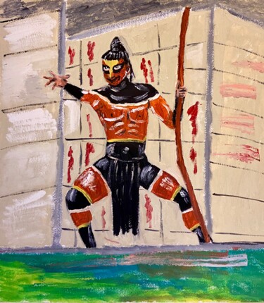 Painting titled "Guerriero Maya" by Mario Pratesi, Original Artwork, Oil