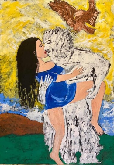 Pittura intitolato "Giove e la ninfa" da Mario Pratesi, Opera d'arte originale, Olio