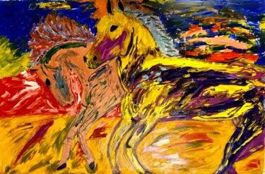 Painting titled "Mustang al galoppo" by Mario Pratesi, Original Artwork, Oil