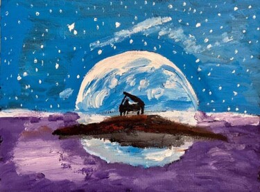 Painting titled "Clair de lune" by Mario Pratesi, Original Artwork, Oil