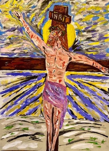 Pittura intitolato "Preghiera sulla Cro…" da Mario Pratesi, Opera d'arte originale, Olio