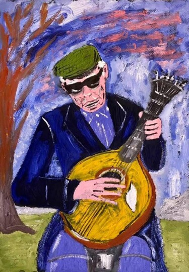 Schilderij getiteld "Il musicista cieco" door Mario Pratesi, Origineel Kunstwerk, Olie