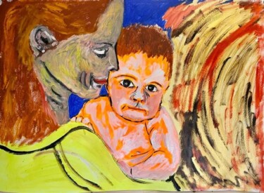 Pittura intitolato "Maternità" da Mario Pratesi, Opera d'arte originale, Olio