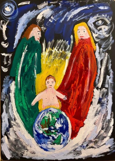 Painting titled "Sacra familia" by Mario Pratesi, Original Artwork, Oil