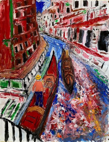 Картина под названием "Gondole in santa cr…" - Mario Pratesi, Подлинное произведение искусства, Масло